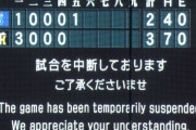 甲子園球場　雨天の為試合中断　阪神 3－2 DeNA　5回表終了　試合は成立
