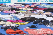 下着泥棒、自宅から７００点以上が押収、５６歳男逮捕。大分県別府署にて下着が並べられる