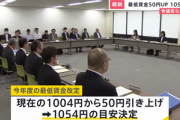 【朗報】最低賃金､過去最大の50円増 全国平均1054円へ