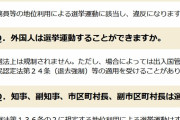 (‘A`) 毎日新聞「公職選挙法に外国人の選挙運動を禁止する規定は含まれていない」※なお入管法