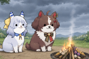 【ウマ娘】火をじっと見つめる忠犬2匹…なんだか怖い