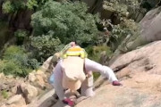 【動画】フリークライミングで岩山から落下してしまう女性が撮影される。