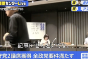 【胸糞動画】比例当選した日本保守党・百田尚樹代表、自党の落選者の前で参議院議員を目指す人を扱き下ろす「僕みたいな大金持ちはどうでもええ。しょーもな」…最後は記者に「記事にせんといてな」＠開票ライブ