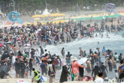 釜山の海水浴場「水半分、人半分」[7/29]