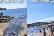 【動画】中国、横で真っ黒の汚染水が垂れ流されていても、気にせず海水浴～！
