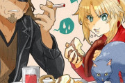 【FGO】猫と戦うモードレッドと朝から食べる量の多さに引く獅子劫さん　Fate/GrandOrderのイラスト紹介2415