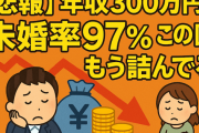 【悲報】年収300万円以下の未婚率97％←この国もう詰んでる