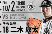 一軍試合実況　10月2日18:00～ ロッテ－西武 (先発 二木×ニール)