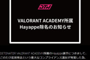 【コンプラ違反で除名処分】プロゲーマー・Hayappe、台湾の選手へ「キムチうるさい」
