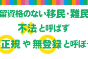 【政治】社民党「在留資格のない移民・難民に対して「不法」と呼ぶことを止め、「非正規・無登録」と呼ぶべきです」