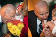 【画像】ホワイトハウスのハロウィーンでバイデン大統領が赤ちゃんの足をかむ、口に入れるなど謎の行動連発ｗｗｗ