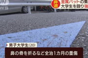 金属バットの集団が大学生襲撃、学生を裸にして現金や携帯奪い拉致ろうとするも抵抗され逃走