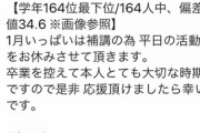【悲報】アイドルさん、高校のテストの点数が悪すぎて活動を一時中断してしまう…
