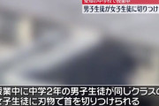 中2男子が同じクラスの女子に折りたたみナイフで首を切り付けられる　現行犯逮捕