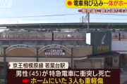 【悲報】 電車に飛び込んだ男性の遺体がホームの男性にヒットし大怪我