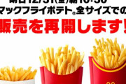 【朗報】マクドナルドのポテトが復活！31日から全サイズ販売再開！！！