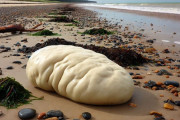 カナダの海岸にぬるぬるした白っぽい謎の物体が複数打ち上げられる