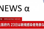 ◆速報◆大阪府の新たな感染者月曜以来の０人、週合計も９人と一桁、死者も0人