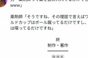 【悲報】Twitter民「薬剤師は袋に薬入れてるだけｗ」薬剤師「ならサッカーはボールを蹴るだけですよね」