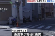 車が電柱に衝突、助手席の男性死亡　運転手は逃走。  11/24