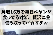 月収16万ワイ、毎日ペヤング食うだけの生活で満足。贅沢に金使う奴ってバカじゃない？←ｴｯ!??