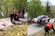 WRC史上最悪の事故になる所だった！？GRヤリスが駆け抜ける直前のコース上で喧嘩する観客たちの映像。
