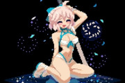 【FGO】水着沖田さんドットGIF！！　後ろの花びらのエフェクトが美しいです！