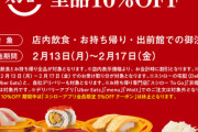 スシロー「全品１０%オフ」、システムエラーで適用されないケース発覚ｗｗｗｗｗ
