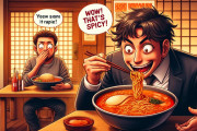 私が辛いラーメンを食べてると「どれくらい辛いの？少しスープ飲ませて」一口飲んで「うわっ！！辛っ！！！」