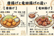 【悲報】87%の日本人、鶏の唐揚げと鶏の竜田揚げの違いを説明できない