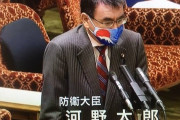 【悲報】河野太郎、国会でとんでもないマスクをつけてしまい大炎上