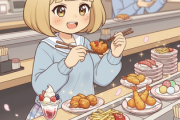【悲報】旦那と一緒に回転寿司に行った結果、お寿司を食べずにデザートと揚げ物だけで帰宅www
