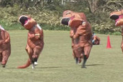 鳥取県大山町、恐竜の着ぐるみで坂を駆け上がる謎のレースを初開催「このイベントで元気をだしてもらえれば」