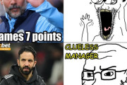 ◆悲報◆世界最高監督ペップ5試合勝ち点7、WW2後マンU史上最低の監督アモリム5試合勝ち点7🤔