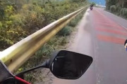 【動画】バイク女子さん、ガードレールで自爆して声を上げて号泣してしまう。