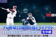 【実況】プロ野球12球団合同トライアウト(11/8:10:15)