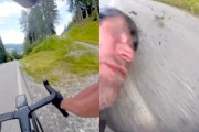 時速85キロオーバーで転倒してしまった自転車乗りの映像。