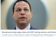 【アメリカ大統領選】ペンシルベニア州の裁判官「民主党系の判事が共和党寄りの判断？」選挙認証を停止ｷﾀ━━━(ﾟ∀ﾟ)━━━!!