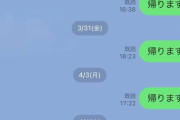 「帰ります。」→既読無視の繰り返しで8日間 まるで自動メッセージの夫婦のLINEが話題に