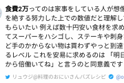 Twitter「食費2万ってのは想像を絶する努力をした上での数値だと理解してもらいたい」